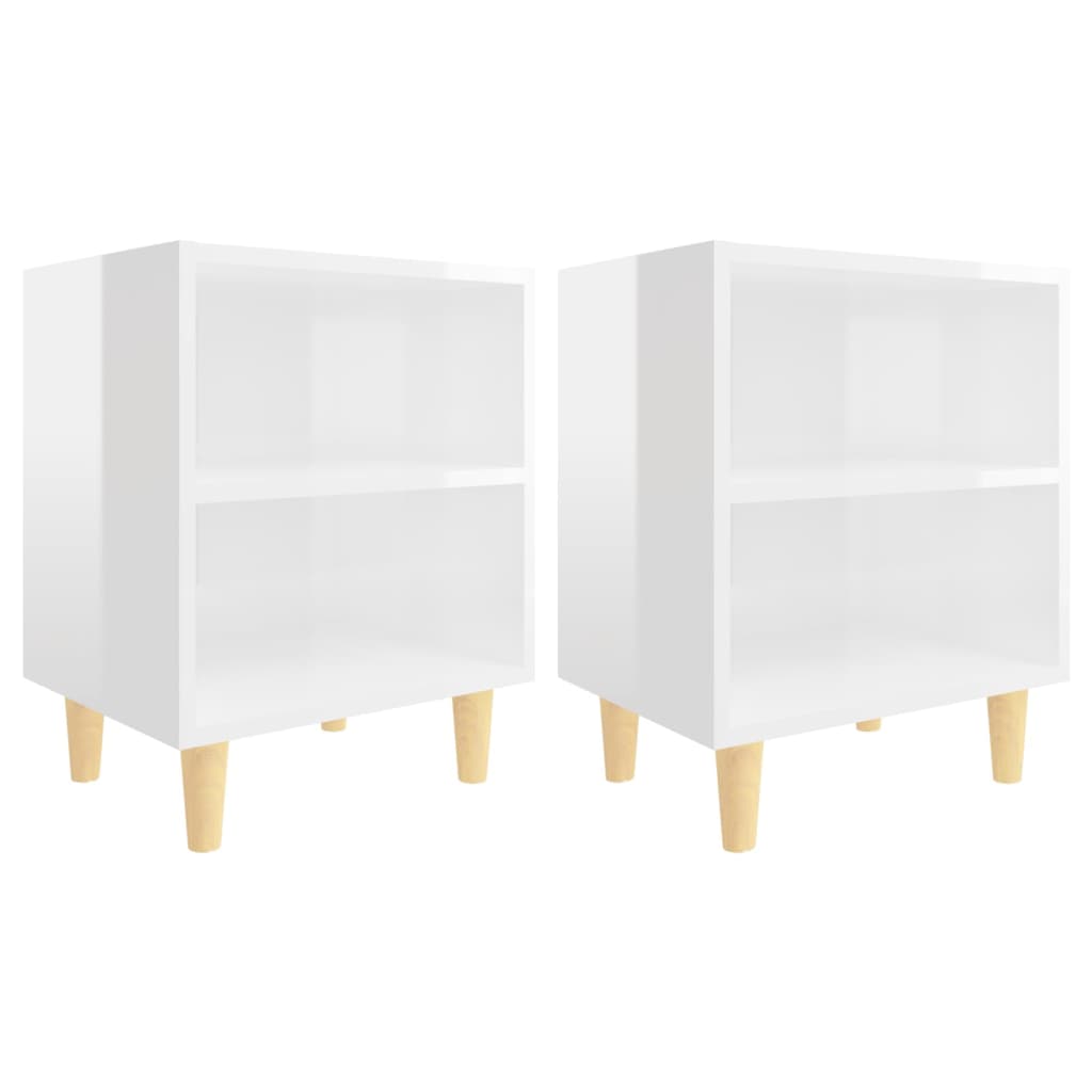 Tables de chevet pieds en bois 2 pcs Blanc brillant 40x30x50 cm