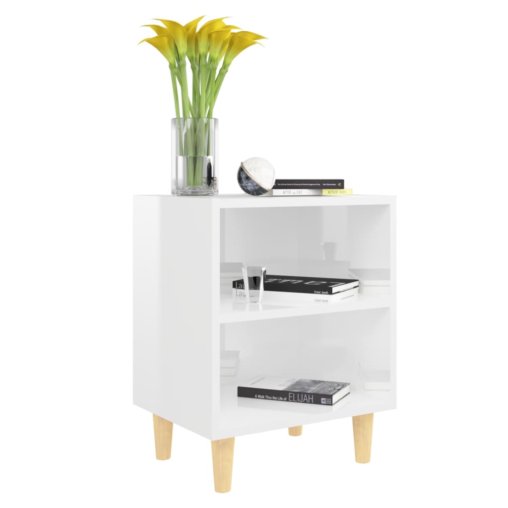 Tables de chevet pieds en bois 2 pcs Blanc brillant 40x30x50 cm