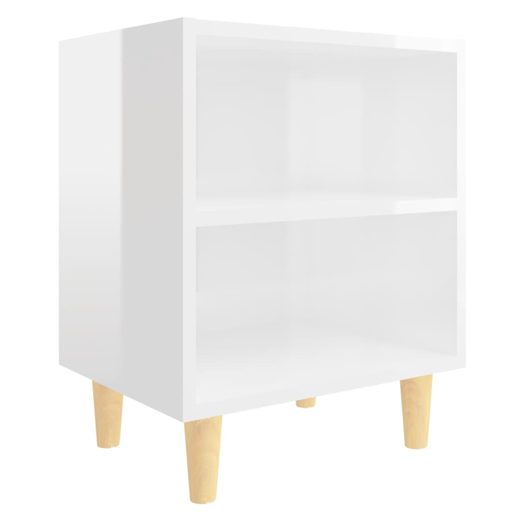 Tables de chevet pieds en bois 2 pcs Blanc brillant 40x30x50 cm