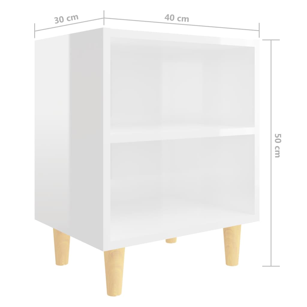 Tables de chevet pieds en bois 2 pcs Blanc brillant 40x30x50 cm