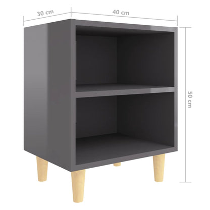 Table de chevet avec pieds en bois Gris brillant 40x30x50 cm