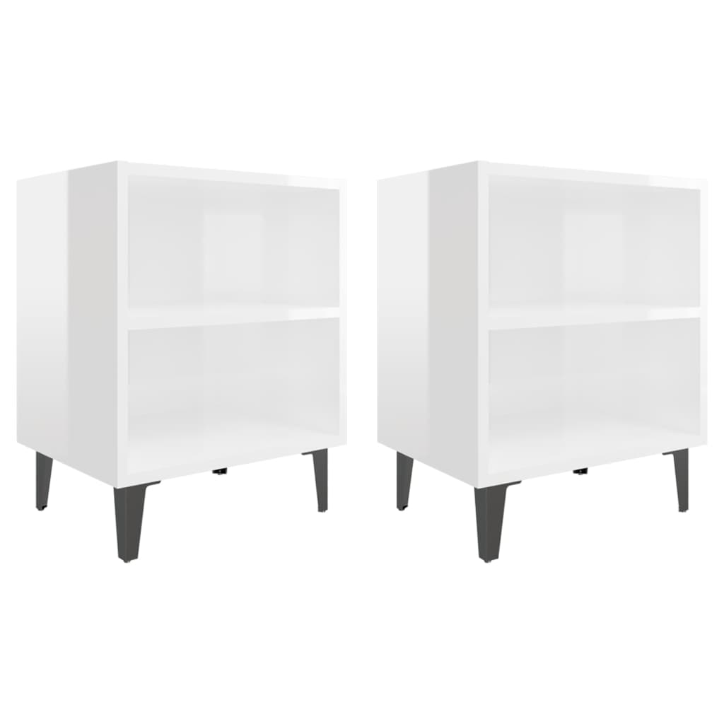 Tables de chevet pieds en métal 2 pcs blanc brillant 40x30x50cm