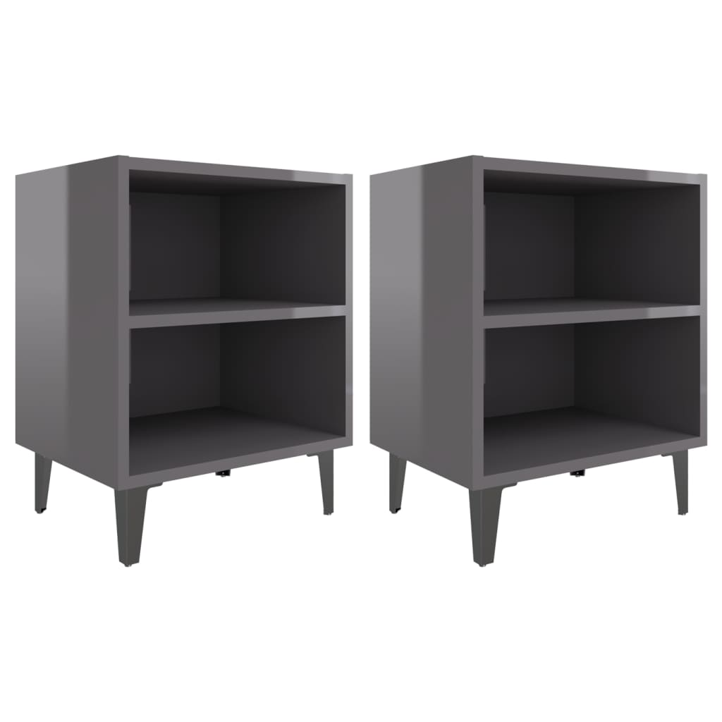 Tables de chevet pieds en métal 2 pcs gris brillant 40x30x50 cm