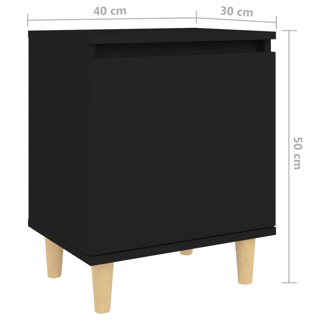 Table de chevet avec pieds en bois massif Noir 40x30x50 cm