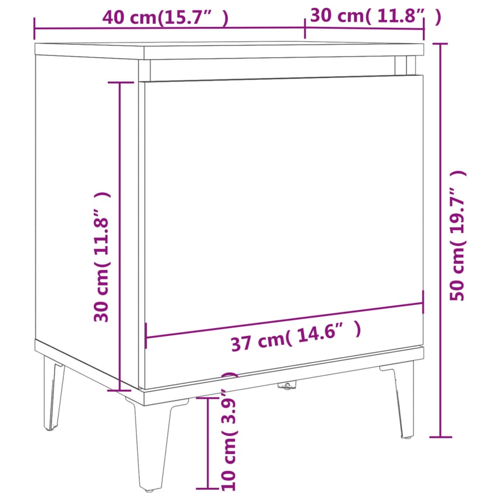 Tables de chevet avec pieds en métal blanc 40x30x50 cm