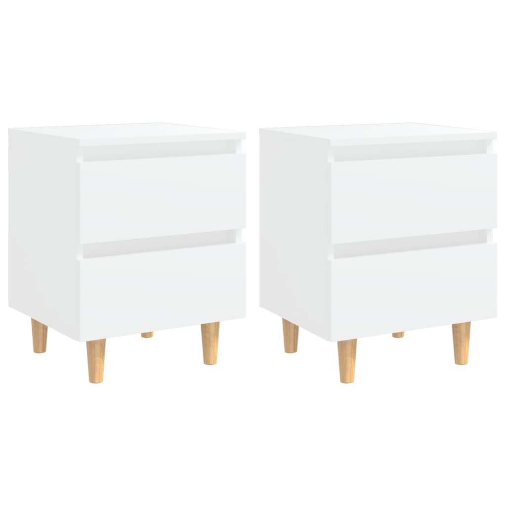 Tables de chevet avec pieds en pin 2 pcs Blanc 40x35x50 cm