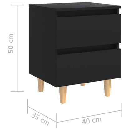 Table de chevet avec pieds en pin Noir 40x35x50 cm