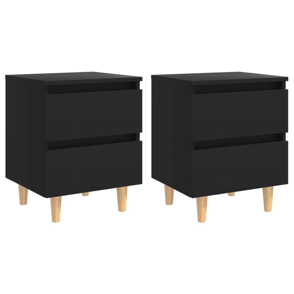 Tables de chevet avec pieds en pin 2 pcs Noir 40x35x50 cm