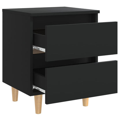 Tables de chevet avec pieds en pin 2 pcs Noir 40x35x50 cm