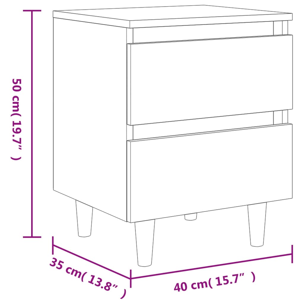 Table de chevet avec pieds en pin Chêne sonoma 40x35x50 cm