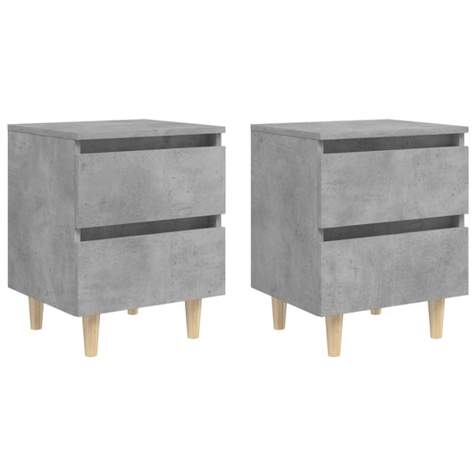 Tables de chevet pieds en pin 2 pcs gris béton 40x35x50 cm