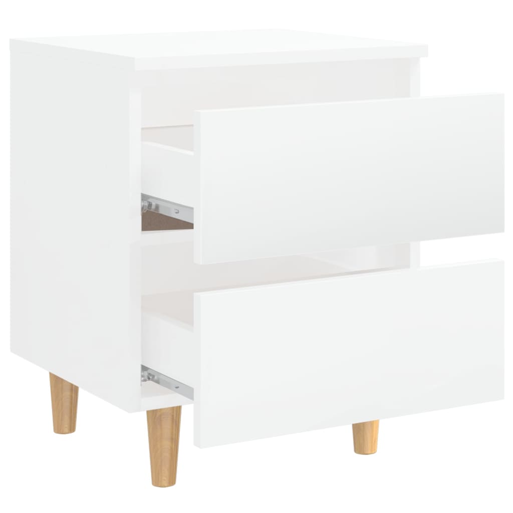 Table de chevet avec pieds en pin Blanc brillant 40x35x50 cm