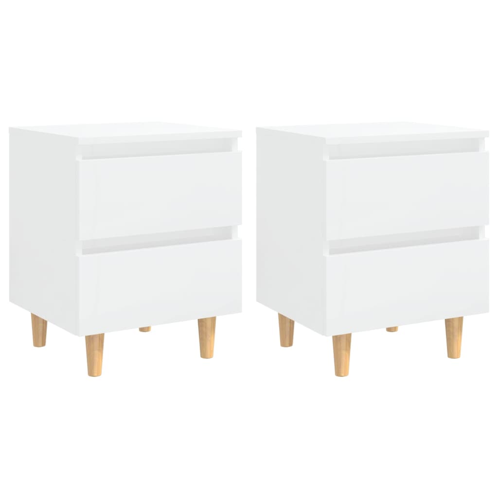 Tables de chevet pieds en pin 2 pcs blanc brillant 40x35x50 cm