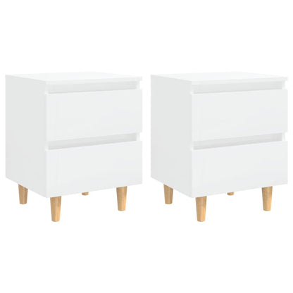 Tables de chevet pieds en pin 2 pcs blanc brillant 40x35x50 cm