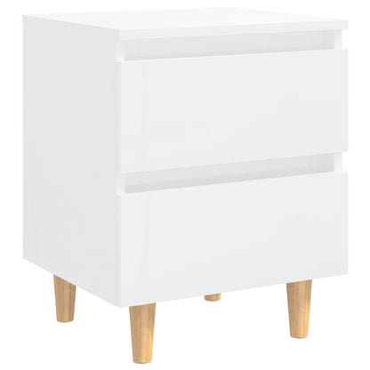 Tables de chevet pieds en pin 2 pcs blanc brillant 40x35x50 cm