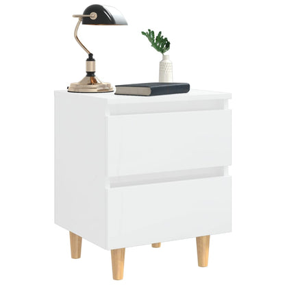 Tables de chevet pieds en pin 2 pcs blanc brillant 40x35x50 cm