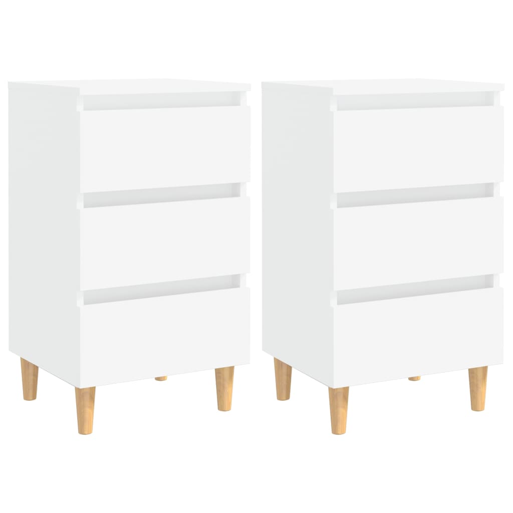 Tables de chevet avec pieds en bois 2 pcs Blanc 40x35x69 cm