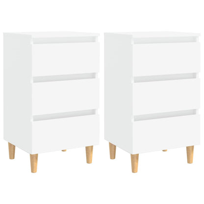 Tables de chevet avec pieds en bois 2 pcs Blanc 40x35x69 cm