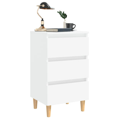 Tables de chevet avec pieds en bois 2 pcs Blanc 40x35x69 cm