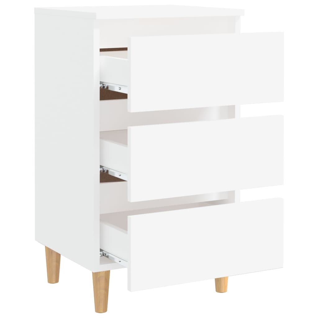 Tables de chevet avec pieds en bois 2 pcs Blanc 40x35x69 cm