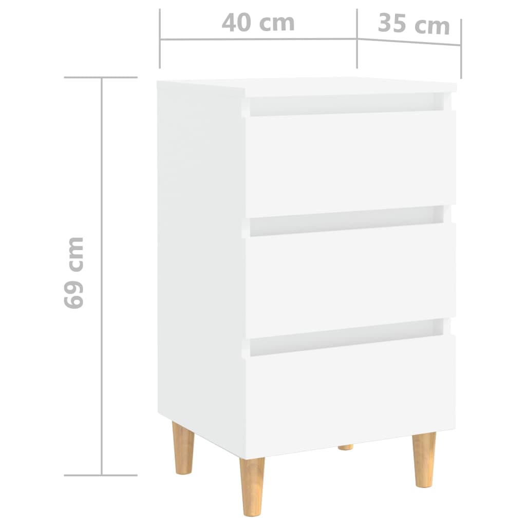 Tables de chevet avec pieds en bois 2 pcs Blanc 40x35x69 cm