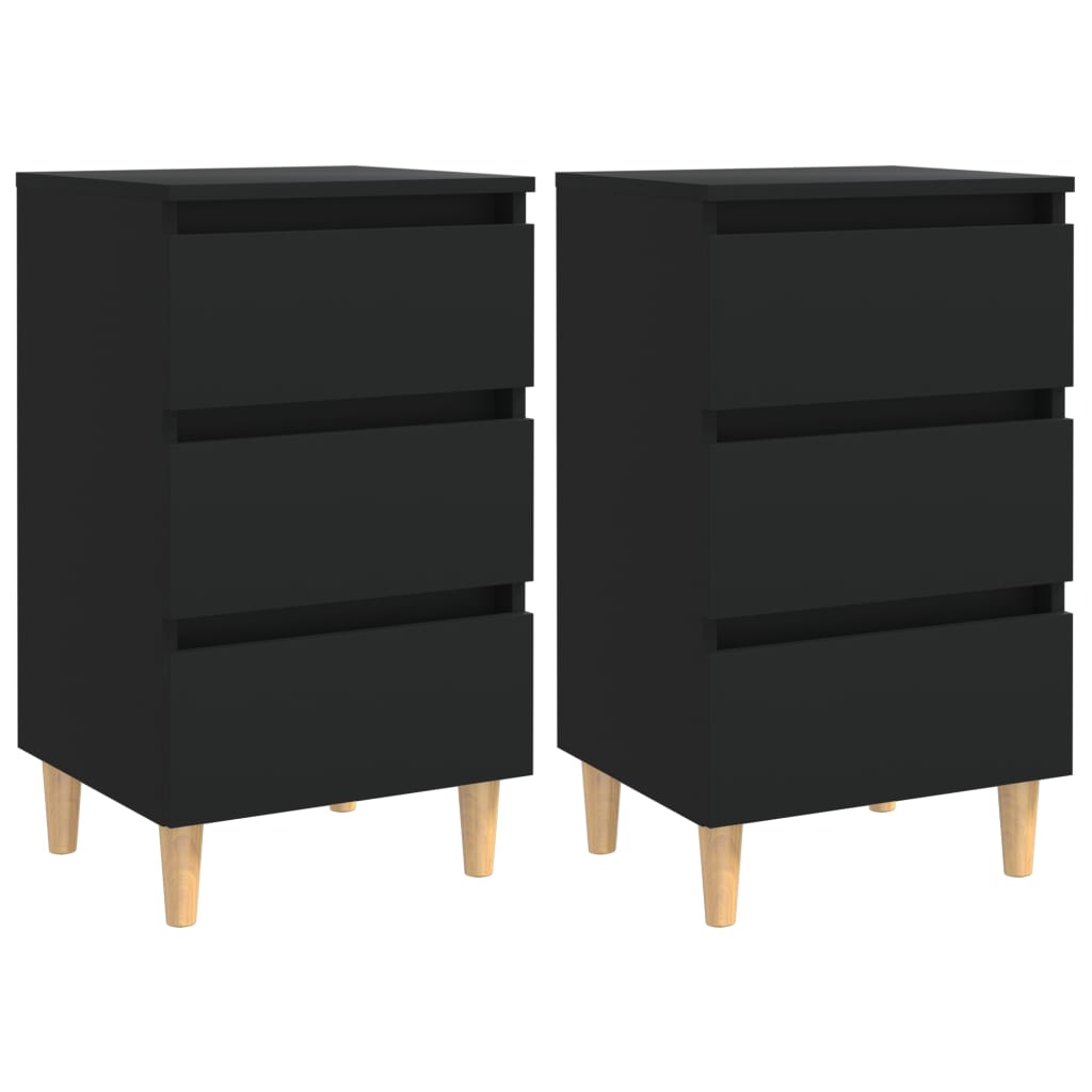 Tables de chevet avec pieds en bois 2 pcs noir 40x35x69 cm