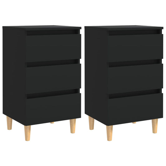 Tables de chevet avec pieds en bois 2 pcs noir 40x35x69 cm