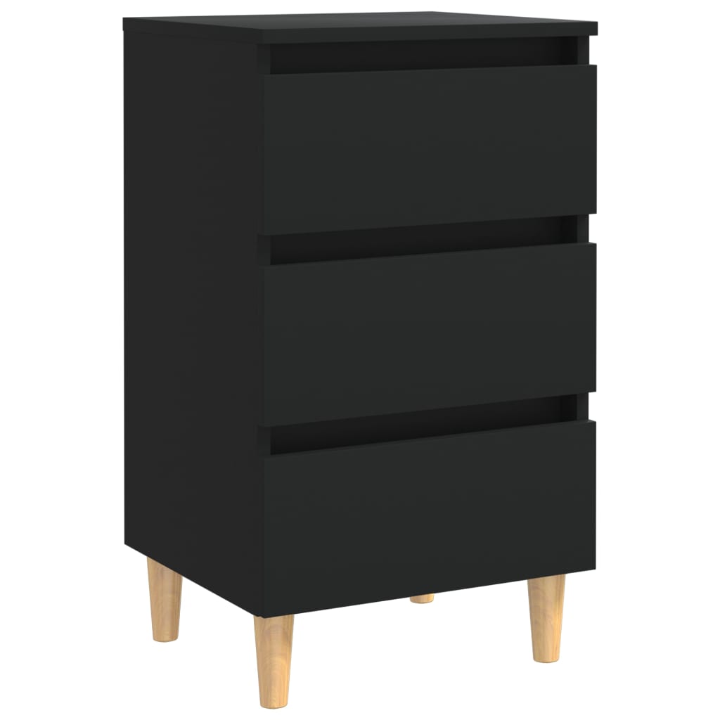 Tables de chevet avec pieds en bois 2 pcs noir 40x35x69 cm