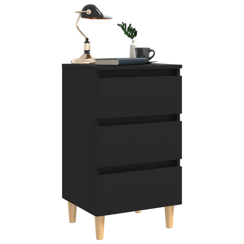 Tables de chevet avec pieds en bois 2 pcs noir 40x35x69 cm