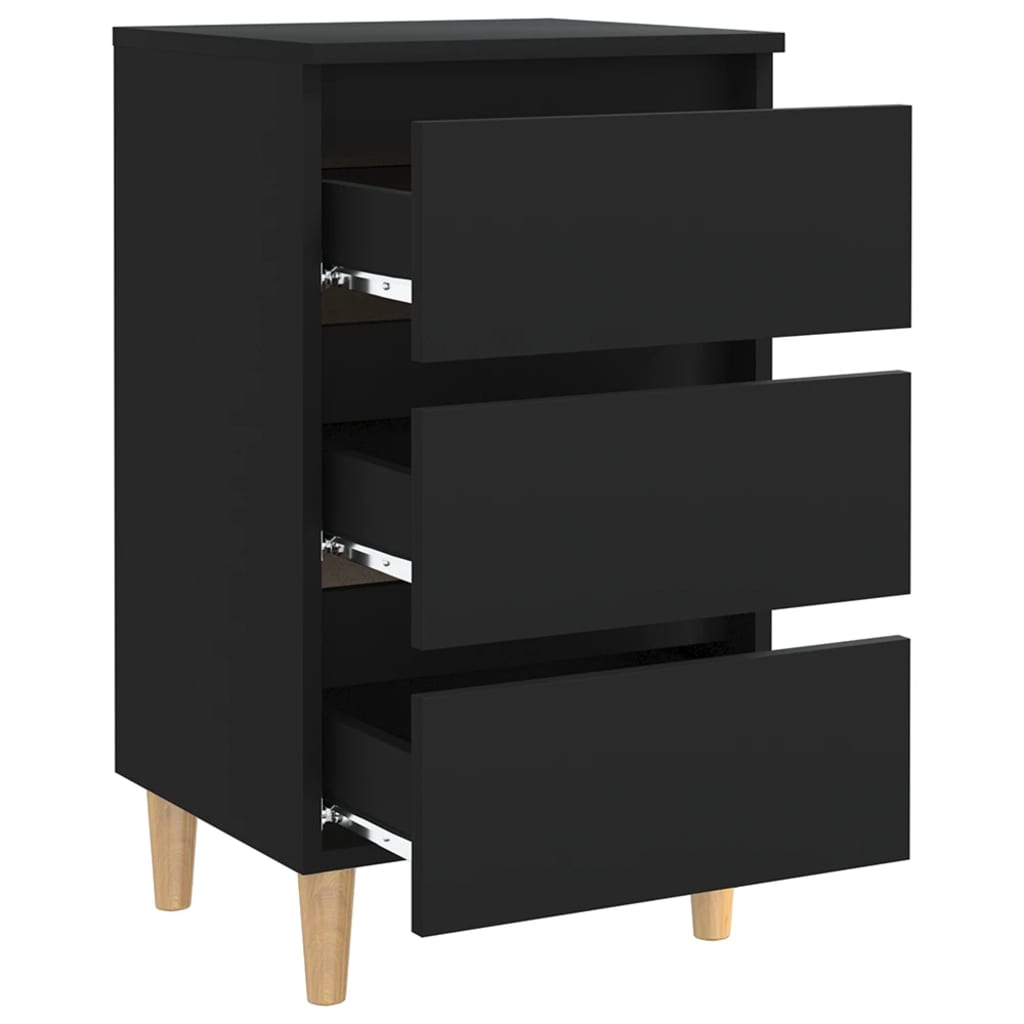 Tables de chevet avec pieds en bois 2 pcs noir 40x35x69 cm