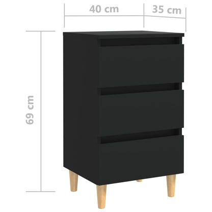 Tables de chevet avec pieds en bois 2 pcs noir 40x35x69 cm