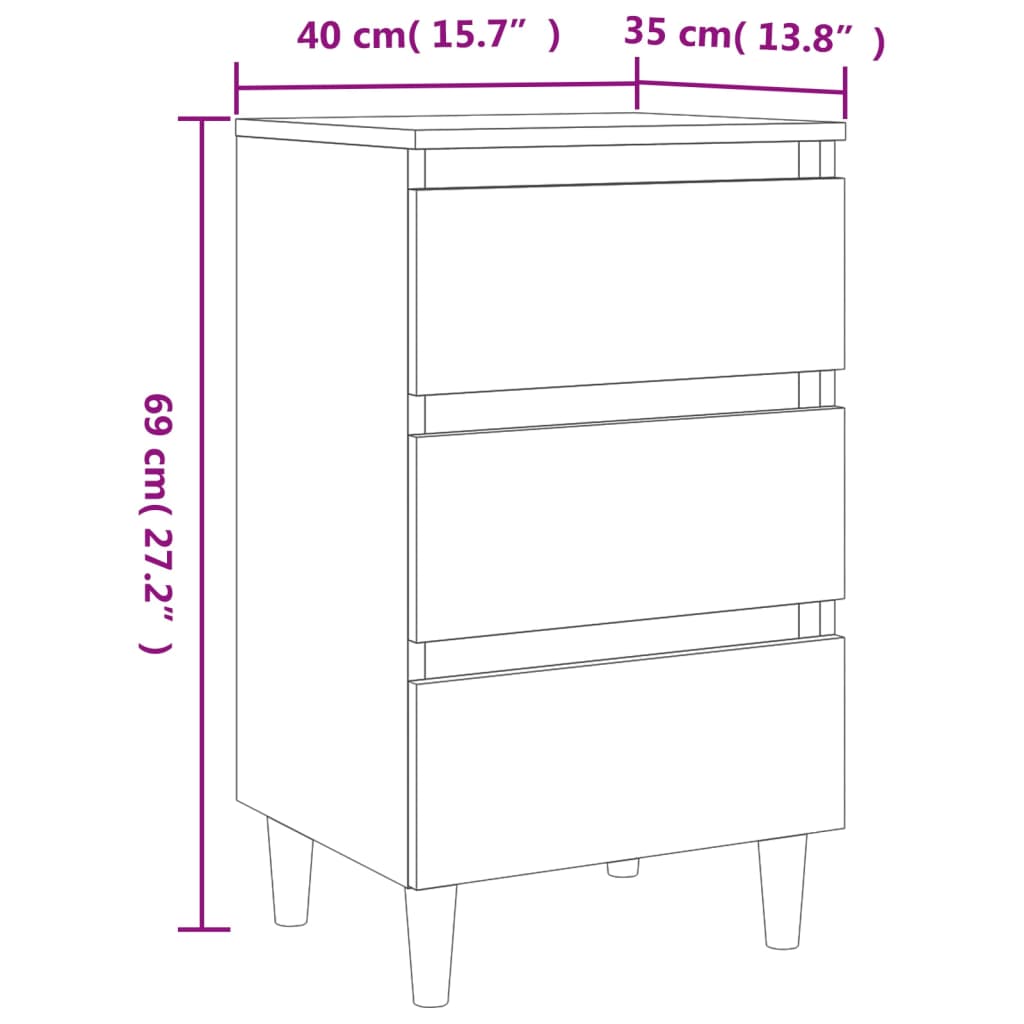 Table de chevet avec pieds en bois chêne sonoma 40x35x69 cm