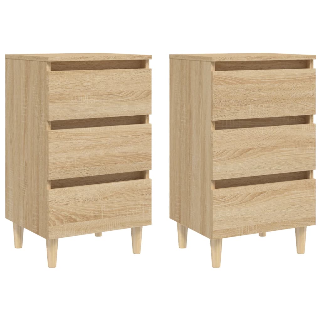 Tables de chevet pieds en bois 2 pcs chêne sonoma 40x35x69 cm