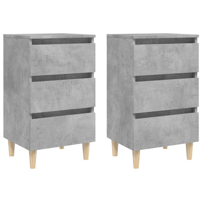 Tables de chevet avec pieds en bois 2 pcs gris béton 40x35x69cm