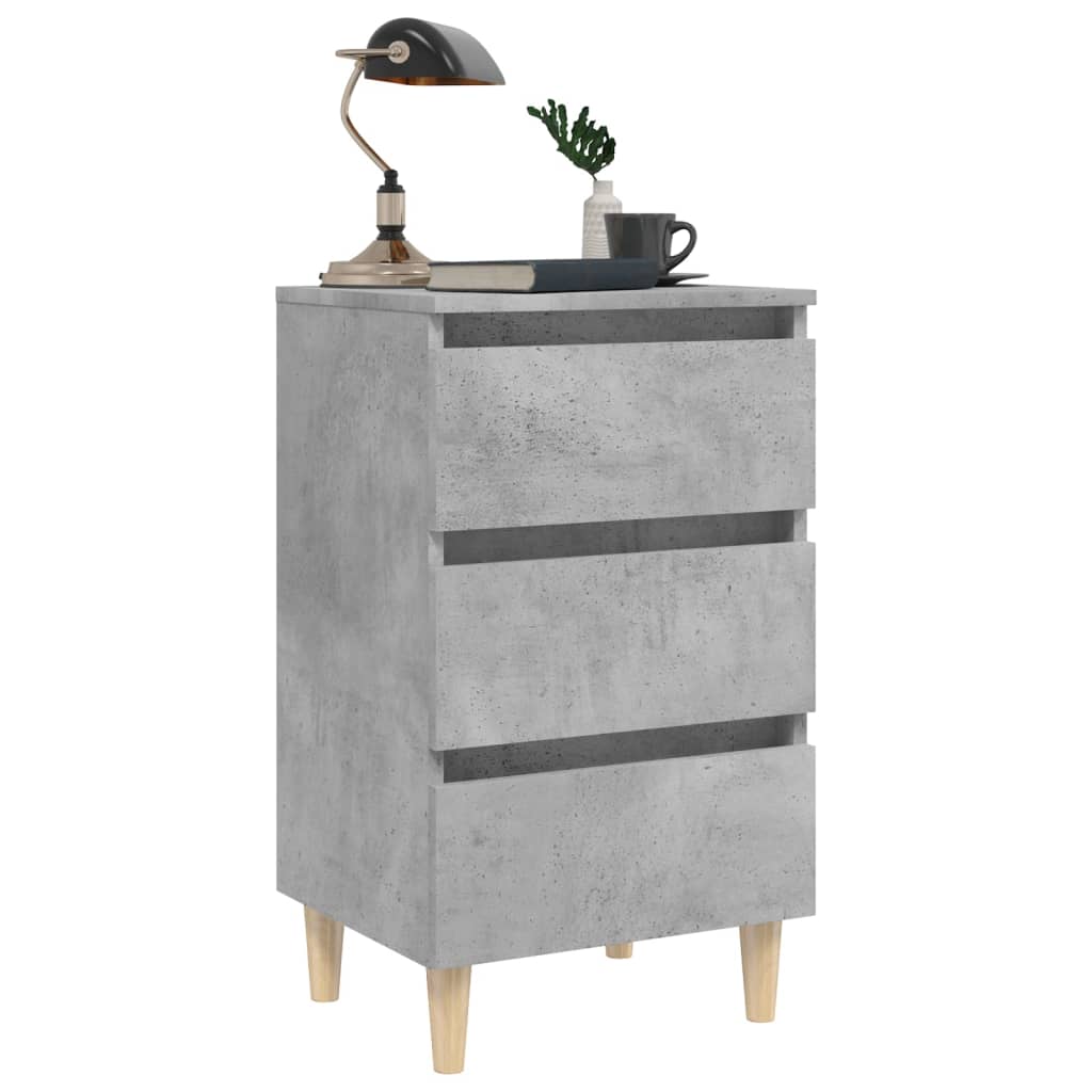 Tables de chevet avec pieds en bois 2 pcs gris béton 40x35x69cm