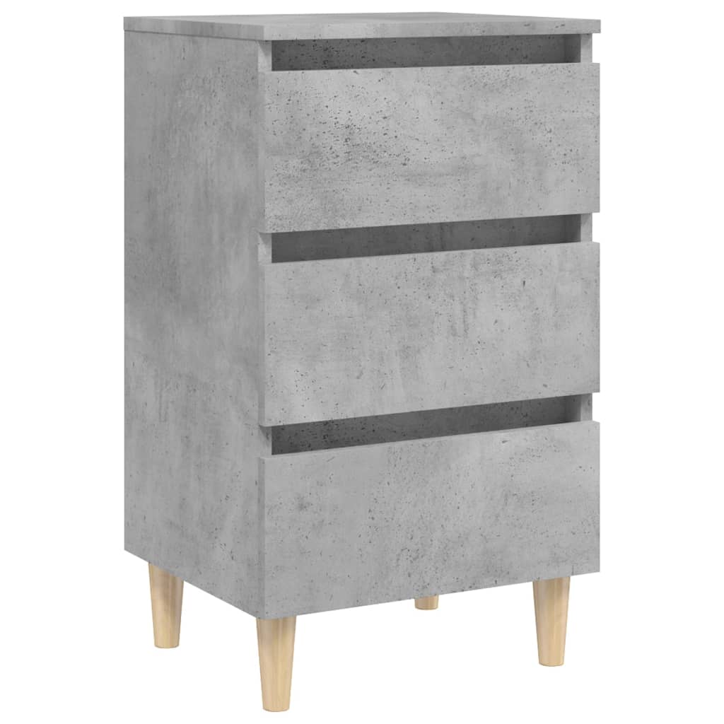 Tables de chevet avec pieds en bois 2 pcs gris béton 40x35x69cm