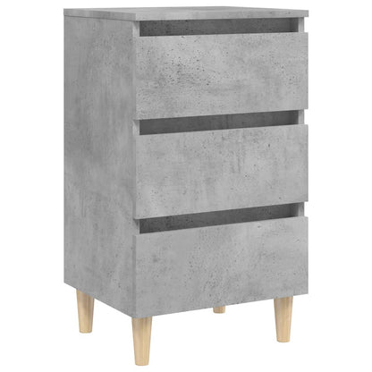 Tables de chevet avec pieds en bois 2 pcs gris béton 40x35x69cm