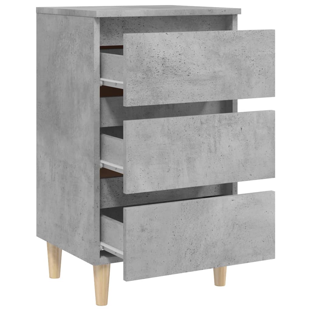 Tables de chevet avec pieds en bois 2 pcs gris béton 40x35x69cm