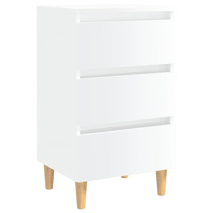 Tables de chevet pieds en bois 2 pcs blanc brillant 40x35x69 cm