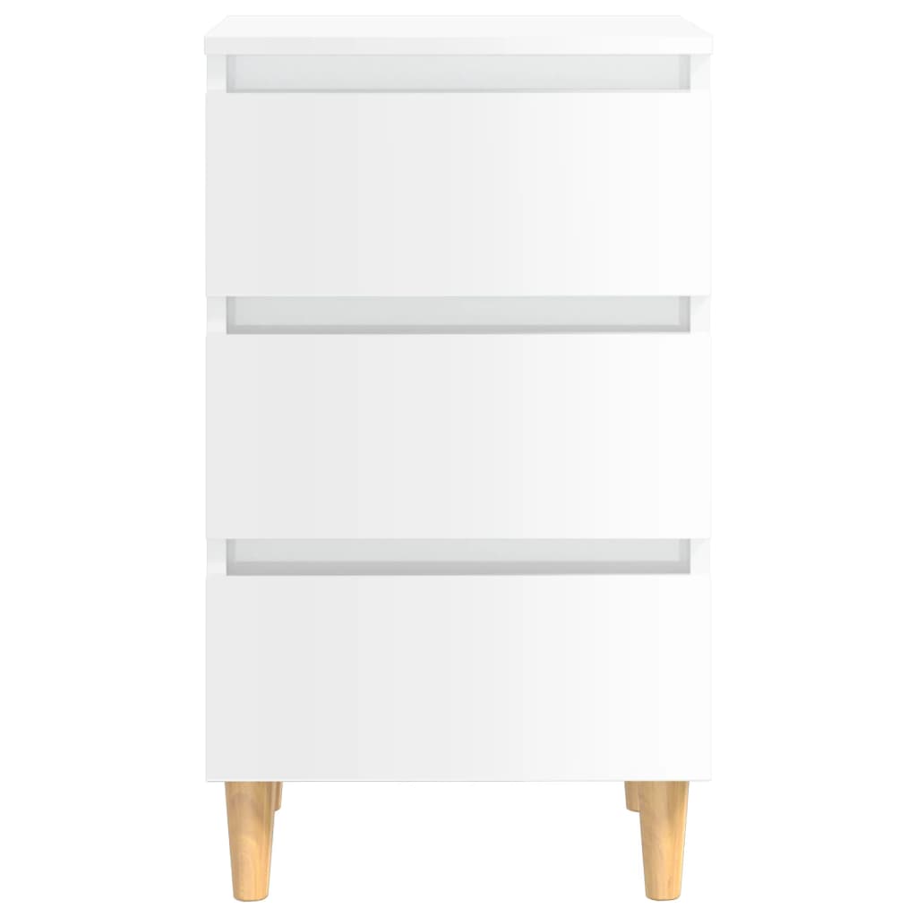 Tables de chevet pieds en bois 2 pcs blanc brillant 40x35x69 cm