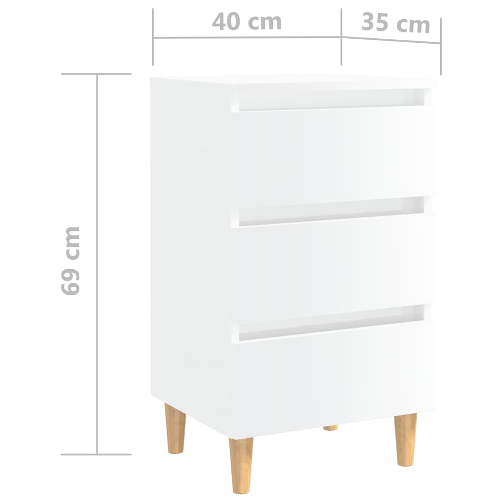 Tables de chevet pieds en bois 2 pcs blanc brillant 40x35x69 cm