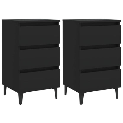 Tables de chevet avec pieds en métal 2 pcs noir 40x35x69 cm