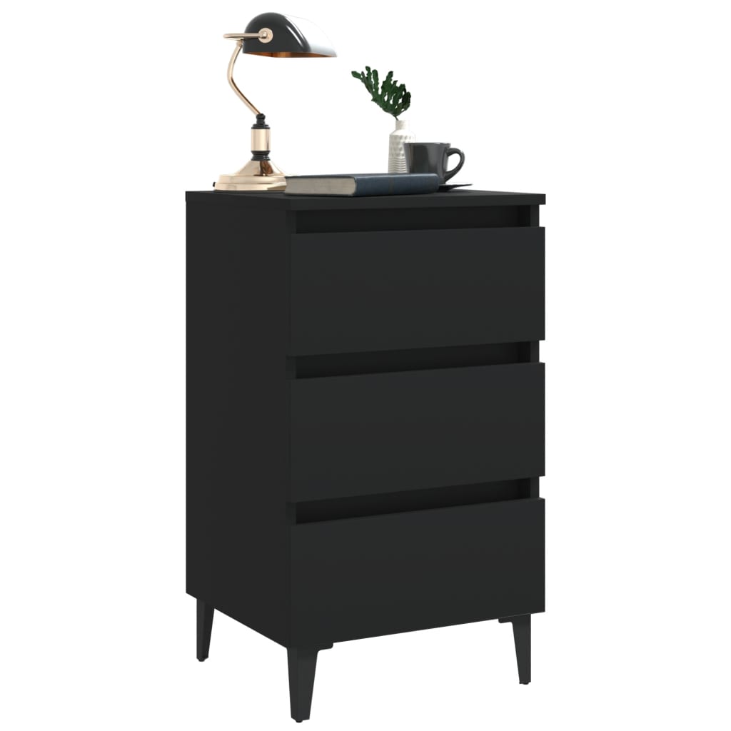 Tables de chevet avec pieds en métal 2 pcs noir 40x35x69 cm