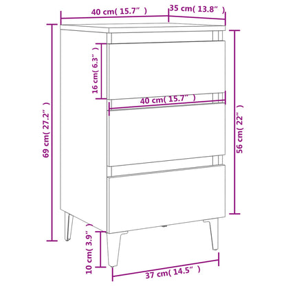 Tables de chevet avec pieds en métal 2 pcs noir 40x35x69 cm