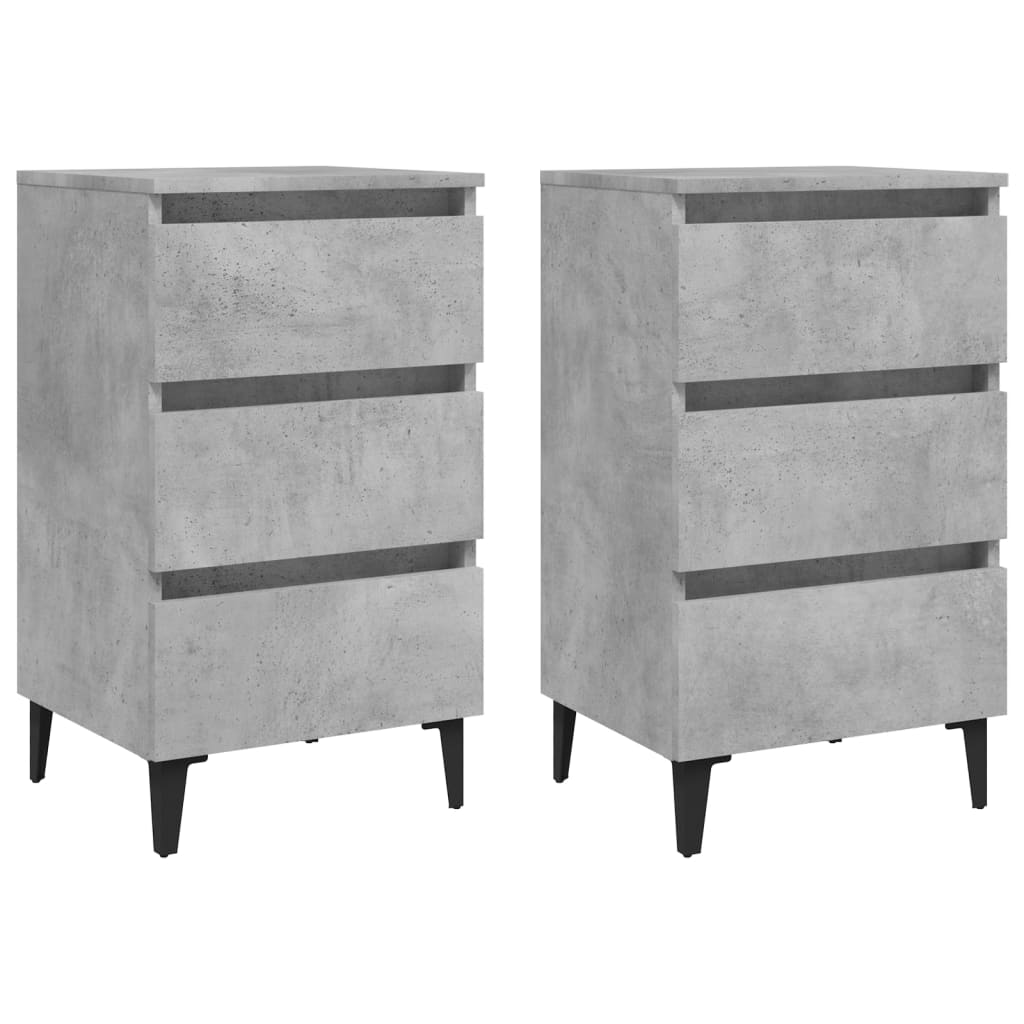 Tables de chevet pieds en métal 2 pcs gris béton 40x35x69 cm