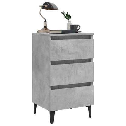 Tables de chevet pieds en métal 2 pcs gris béton 40x35x69 cm