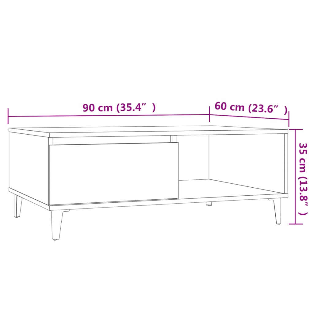 Table basse gris béton 90x60x35 cm bois d'ingénierie