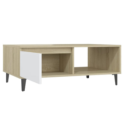 Table basse blanc et chêne sonoma 90x60x35 cm bois d'ingénierie