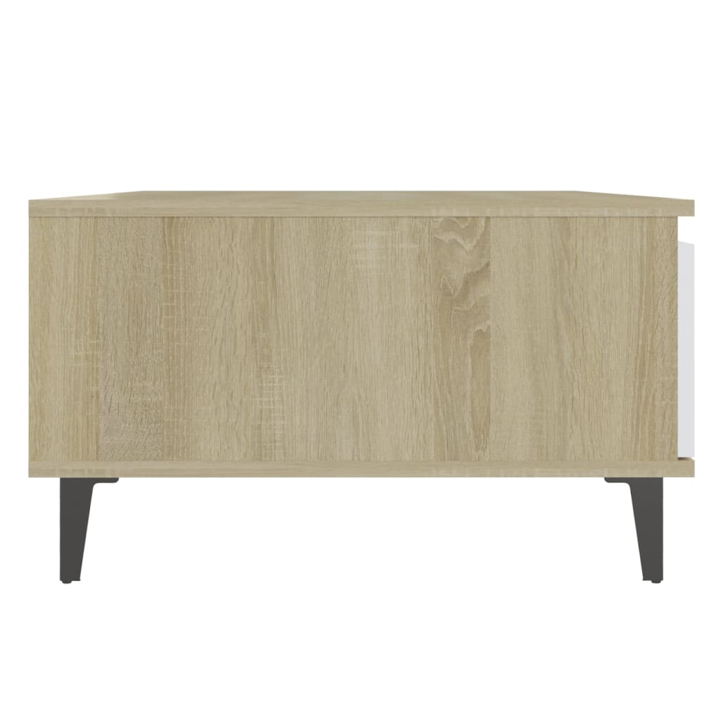 Table basse blanc et chêne sonoma 90x60x35 cm bois d'ingénierie