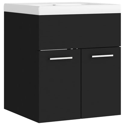 Armoire d'évier avec lavabo intégré Noir Aggloméré